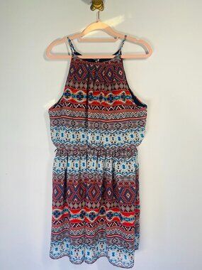 By & By Womens XL Tribal Print Sleeveless Dress With Elastic Waist Multicolor
